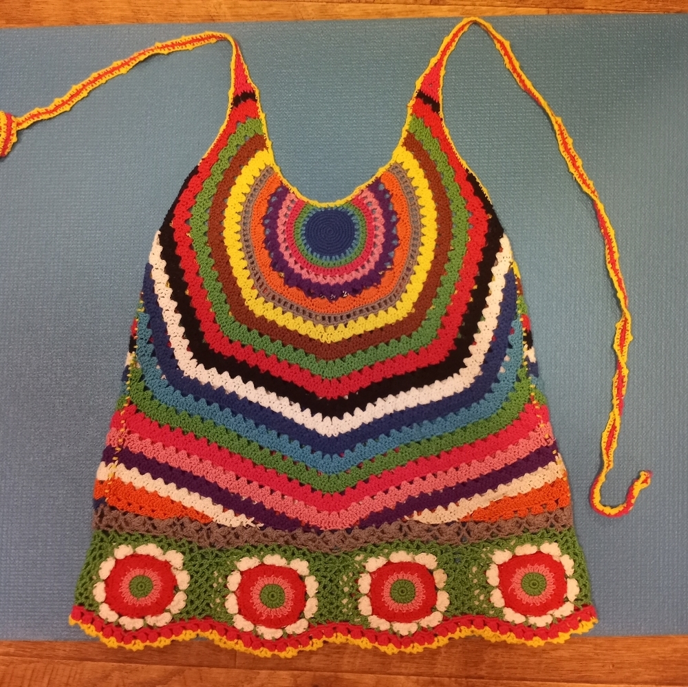 Forever 21 M Rainbow Crochet Halter Top